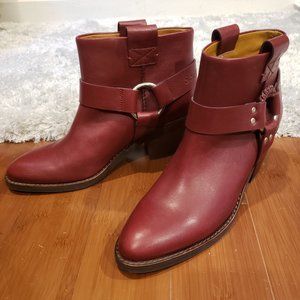 Chloe Eddie low red burgundy harness ankle boot 42